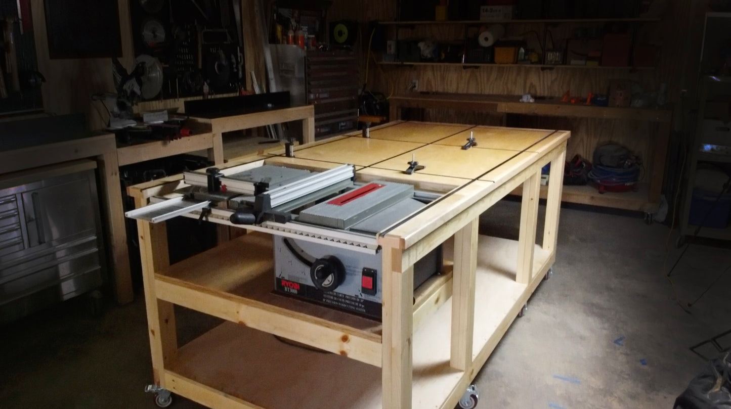 Assembly Table with Table Saw Outfeed