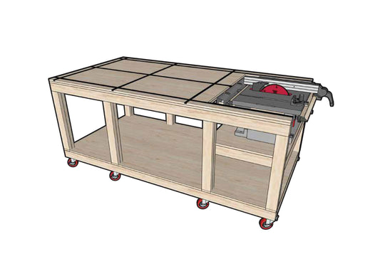 Assembly Table with Table Saw Outfeed